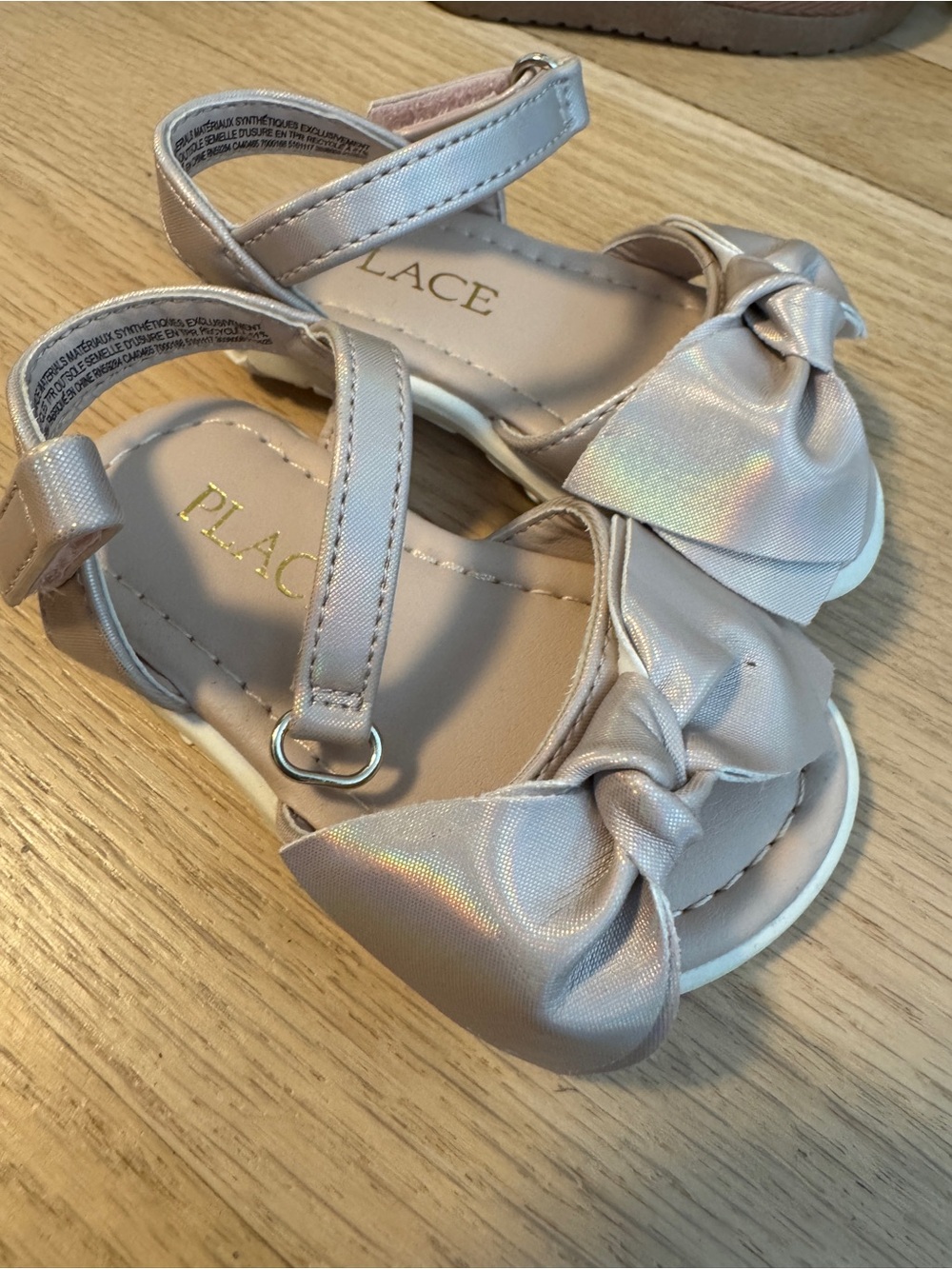 The Place Girls' Shimmer Pink Bow Sandals - Easy Hook & Loop Closure